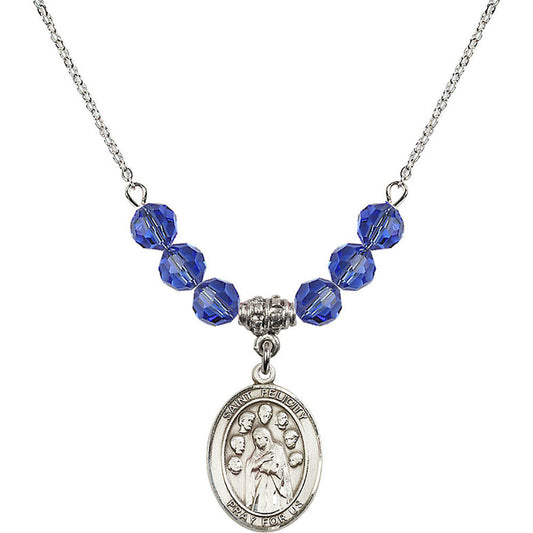 Sterling Silver Saint Felicity Birthstone Necklace with Sapphire Beads - 8341