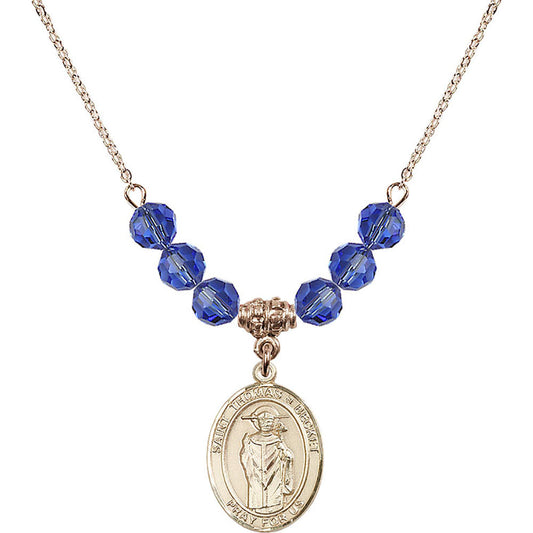 14kt Gold Filled Saint Thomas A Becket Birthstone Necklace with Sapphire Beads - 8344
