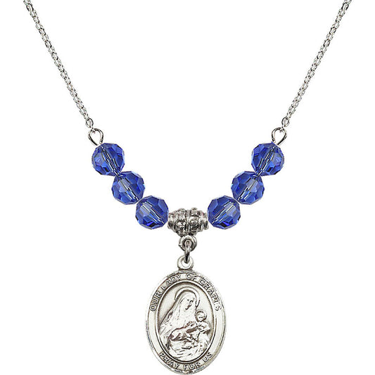 Sterling Silver Our Lady of Grapes Birthstone Necklace with Sapphire Beads - 8347