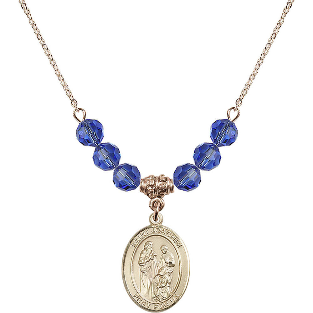 14kt Gold Filled Saint Joachim Birthstone Necklace with Sapphire Beads - 8348