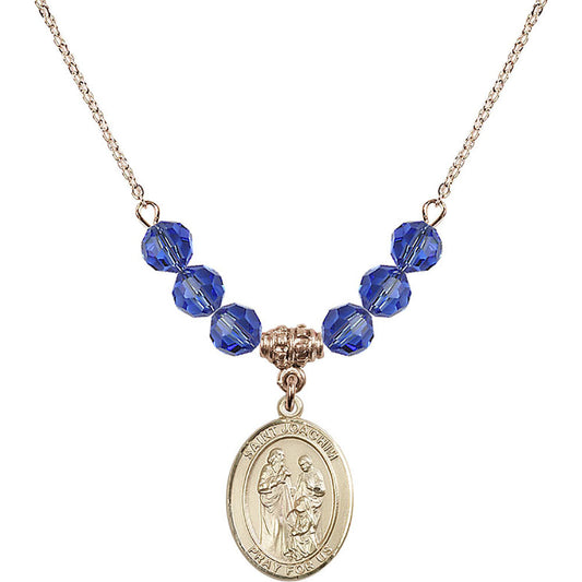 14kt Gold Filled Saint Joachim Birthstone Necklace with Sapphire Beads - 8348