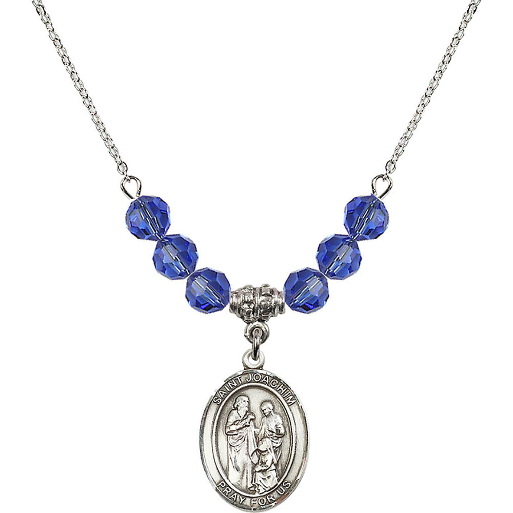 Sterling Silver Saint Joachim Birthstone Necklace with Sapphire Beads - 8348
