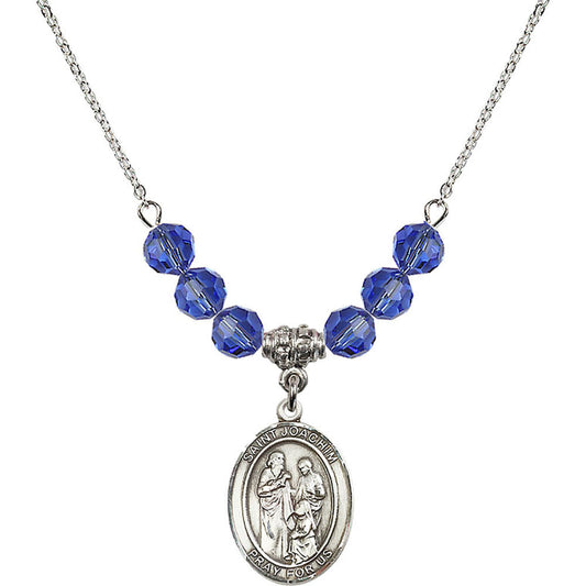 Sterling Silver Saint Joachim Birthstone Necklace with Sapphire Beads - 8348