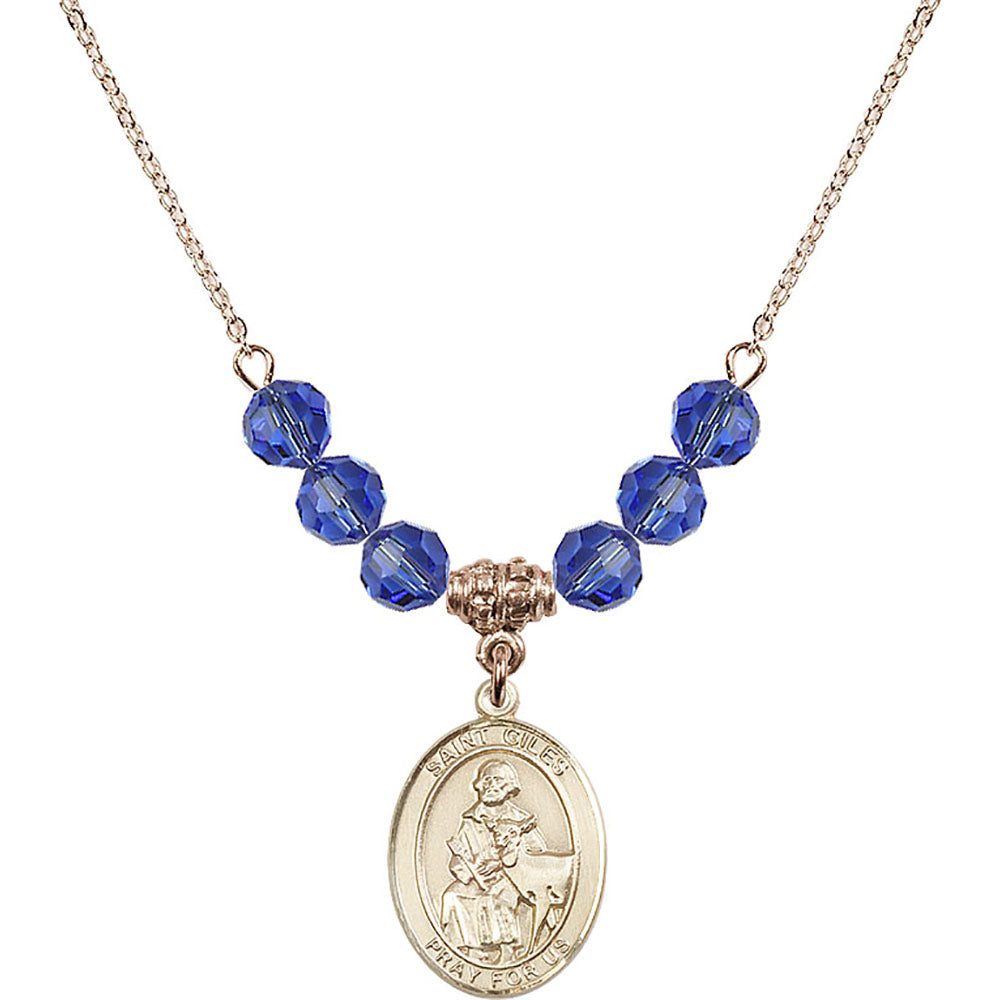 14kt Gold Filled Saint Giles Birthstone Necklace with Sapphire Beads - 8349