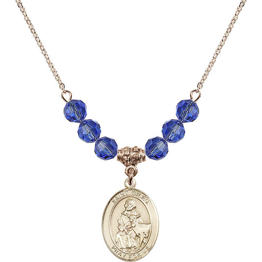 14kt Gold Filled Saint Giles Birthstone Necklace with Sapphire Beads - 8349