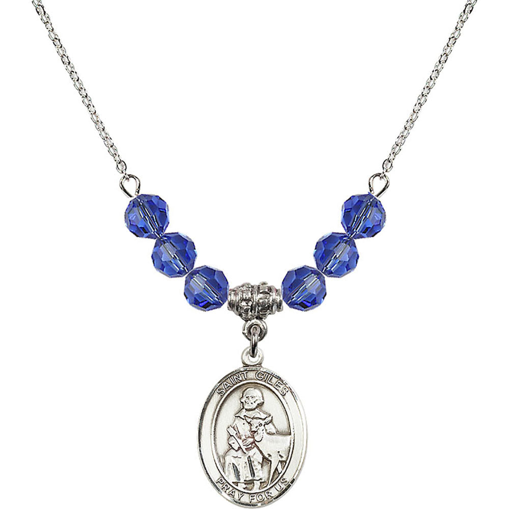Sterling Silver Saint Giles Birthstone Necklace with Sapphire Beads - 8349