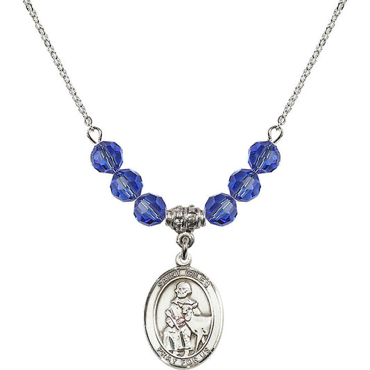 Sterling Silver Saint Giles Birthstone Necklace with Sapphire Beads - 8349