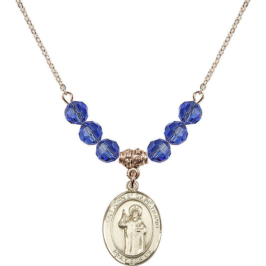 14kt Gold Filled Saint John of Capistrano Birthstone Necklace with Sapphire Beads - 8350
