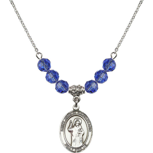 Sterling Silver Saint John of Capistrano Birthstone Necklace with Sapphire Beads - 8350