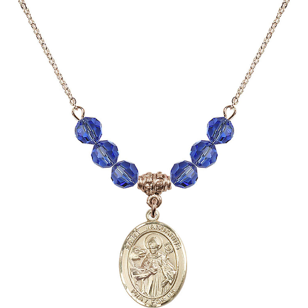 14kt Gold Filled Saint Januarius Birthstone Necklace with Sapphire Beads - 8351