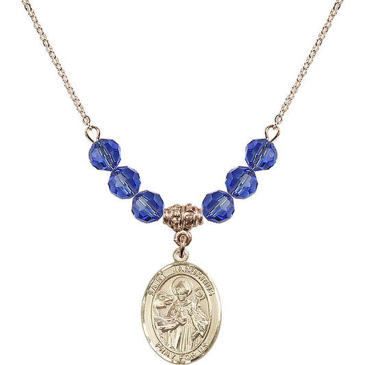 14kt Gold Filled Saint Januarius Birthstone Necklace with Sapphire Beads - 8351
