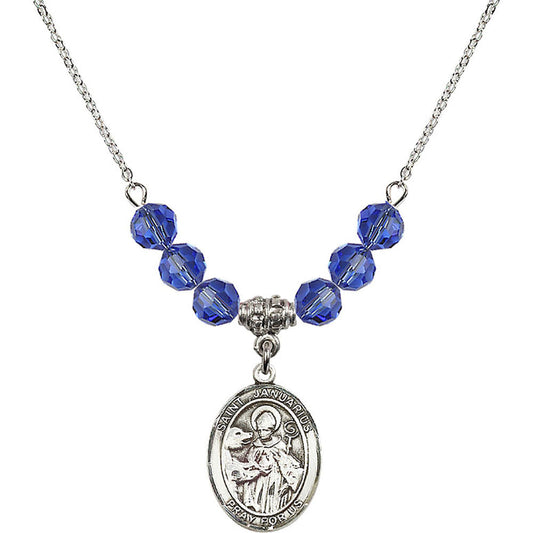 Sterling Silver Saint Januarius Birthstone Necklace with Sapphire Beads - 8351