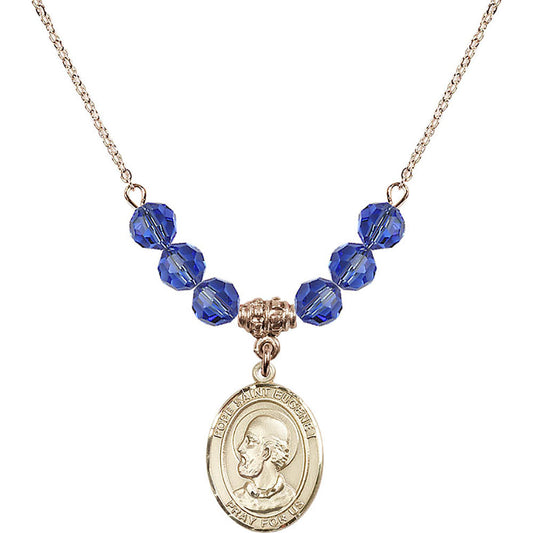 14kt Gold Filled Pope Saint Eugene I Birthstone Necklace with Sapphire Beads - 8352