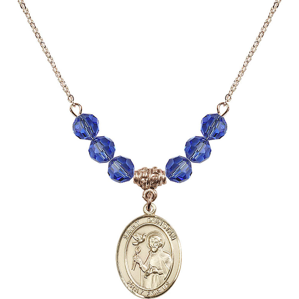14kt Gold Filled Saint Dunstan Birthstone Necklace with Sapphire Beads - 8355