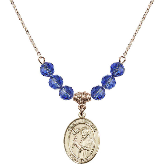 14kt Gold Filled Saint Dunstan Birthstone Necklace with Sapphire Beads - 8355