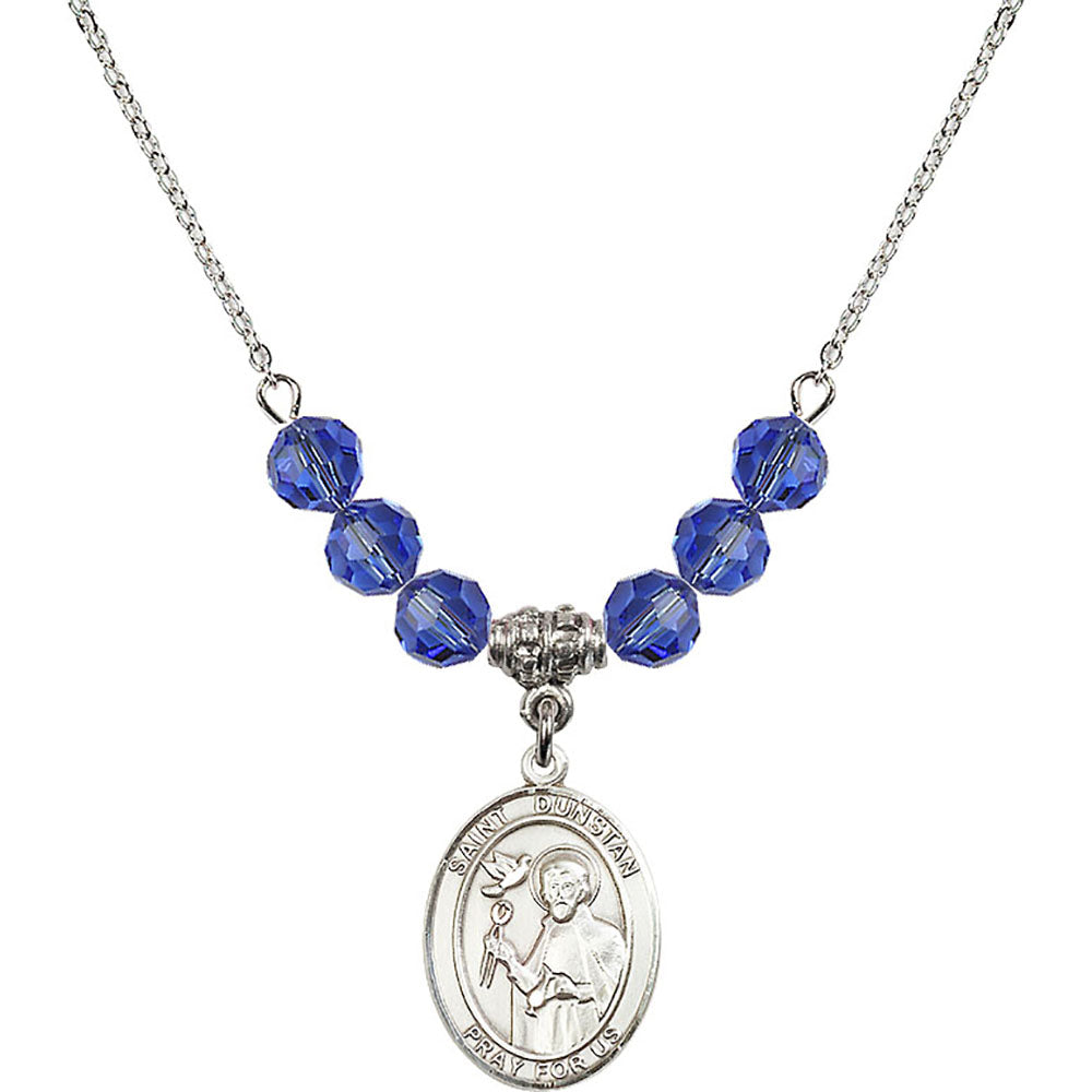 Sterling Silver Saint Dunstan Birthstone Necklace with Sapphire Beads - 8355