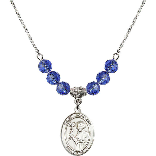 Sterling Silver Saint Dunstan Birthstone Necklace with Sapphire Beads - 8355