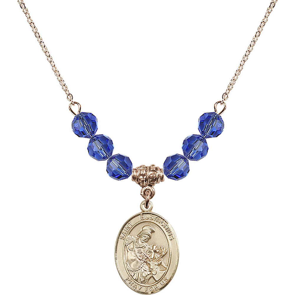 14kt Gold Filled Saint Eustachius Birthstone Necklace with Sapphire Beads - 8356