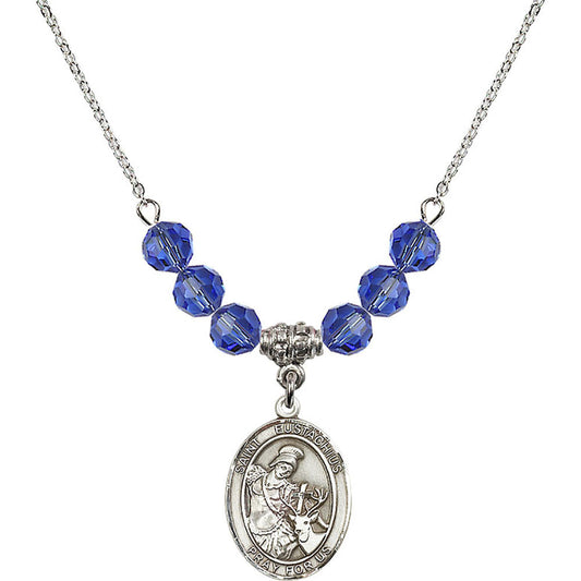 Sterling Silver Saint Eustachius Birthstone Necklace with Sapphire Beads - 8356