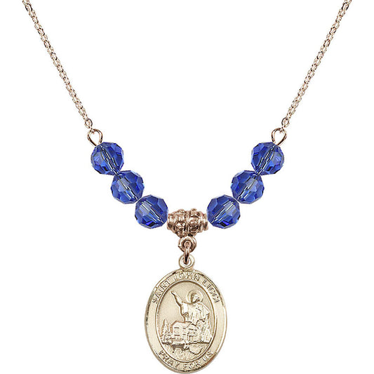 14kt Gold Filled Saint John Licci Birthstone Necklace with Sapphire Beads - 8358