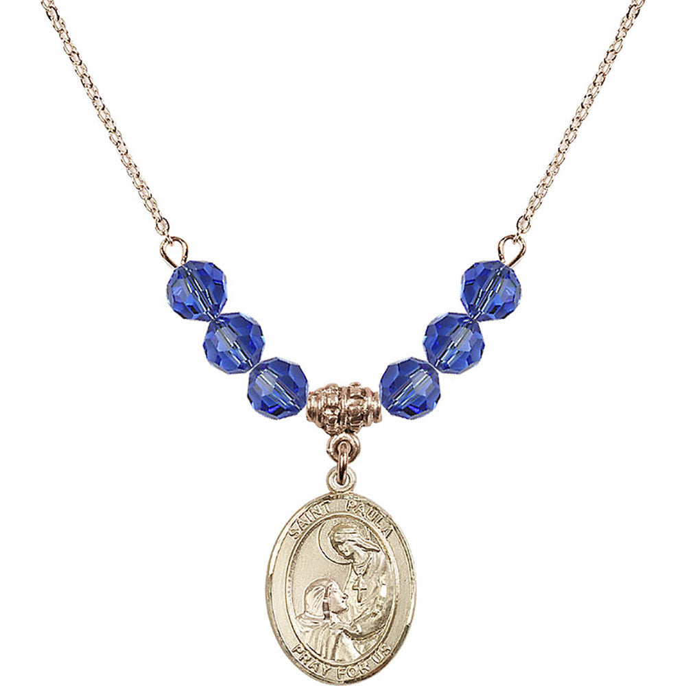 14kt Gold Filled Saint Paula Birthstone Necklace with Sapphire Beads - 8359