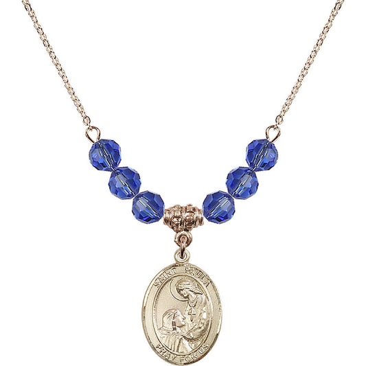 14kt Gold Filled Saint Paula Birthstone Necklace with Sapphire Beads - 8359