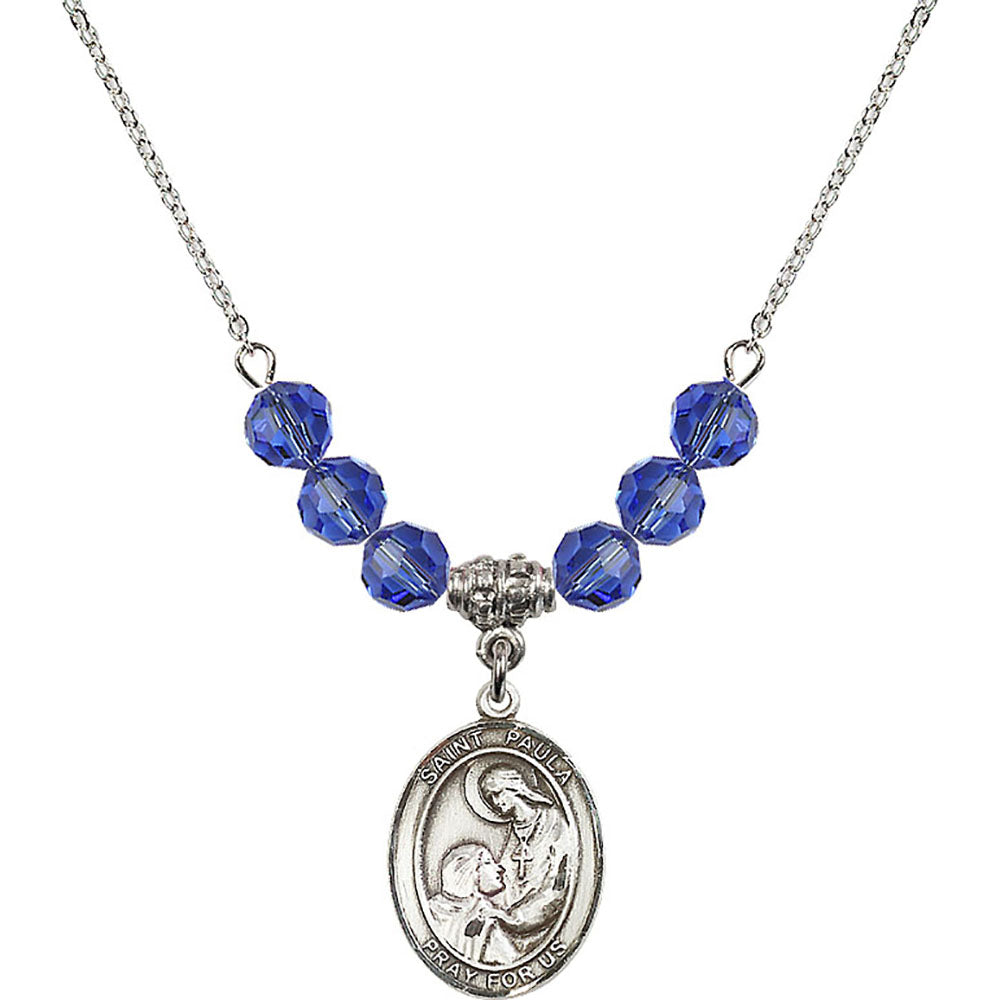Sterling Silver Saint Paula Birthstone Necklace with Sapphire Beads - 8359
