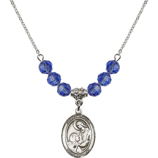 Sterling Silver Saint Paula Birthstone Necklace with Sapphire Beads - 8359