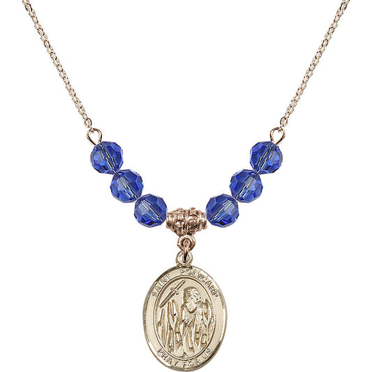 14kt Gold Filled Saint Polycarp of Smyrna Birthstone Necklace with Sapphire Beads - 8363