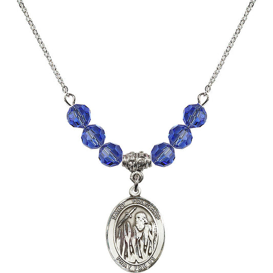 Sterling Silver Saint Polycarp of Smyrna Birthstone Necklace with Sapphire Beads - 8363