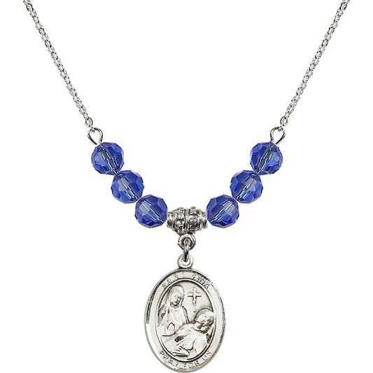Sterling Silver Saint Fina Birthstone Necklace with Sapphire Beads - 8364