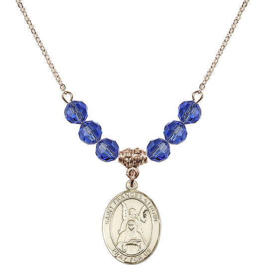 14kt Gold Filled Saint Frances of Rome Birthstone Necklace with Sapphire Beads - 8365