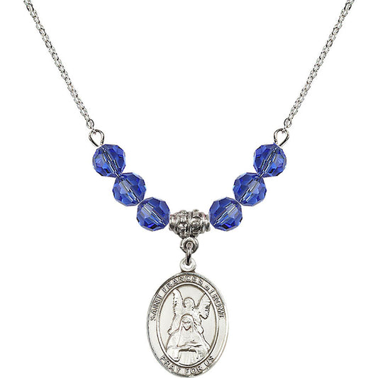 Sterling Silver Saint Frances of Rome Birthstone Necklace with Sapphire Beads - 8365