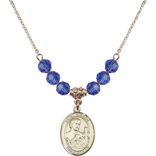 14kt Gold Filled Saint Kieran Birthstone Necklace with Sapphire Beads - 8367