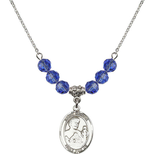 Sterling Silver Saint Kieran Birthstone Necklace with Sapphire Beads - 8367
