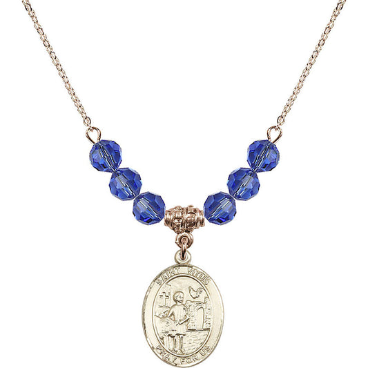 14kt Gold Filled Saint Vitus Birthstone Necklace with Sapphire Beads - 8368