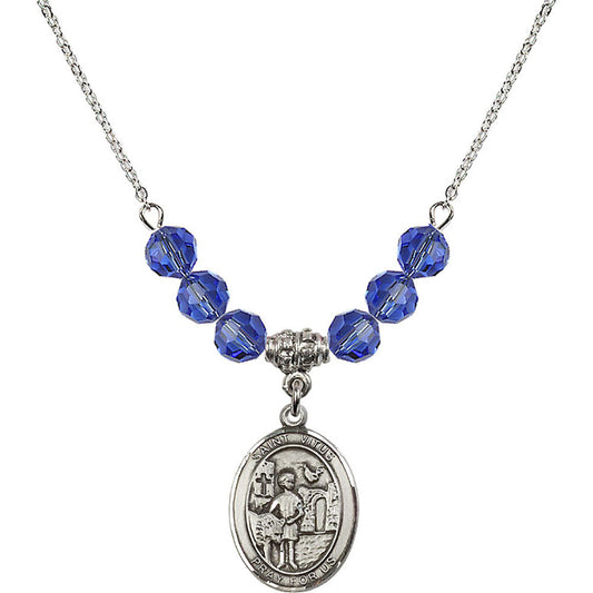 Sterling Silver Saint Vitus Birthstone Necklace with Sapphire Beads - 8368