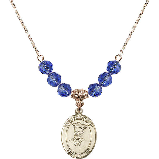 14kt Gold Filled Saint Philip Neri Birthstone Necklace with Sapphire Beads - 8369