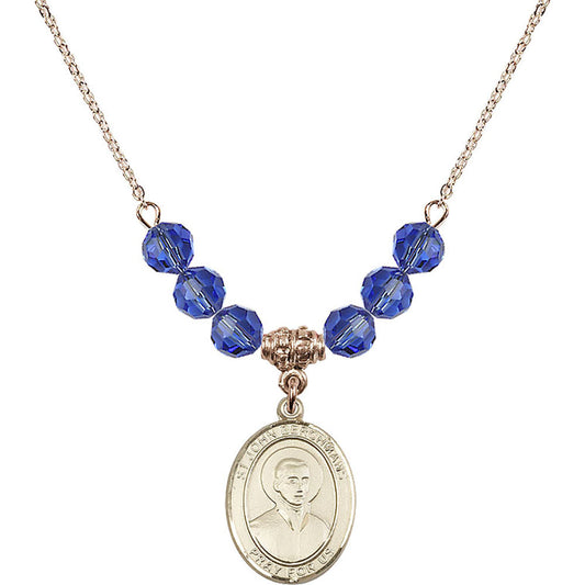 14kt Gold Filled Saint John Berchmans Birthstone Necklace with Sapphire Beads - 8370
