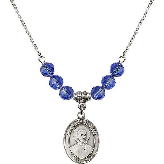 Sterling Silver Saint John Berchmans Birthstone Necklace with Sapphire Beads - 8370