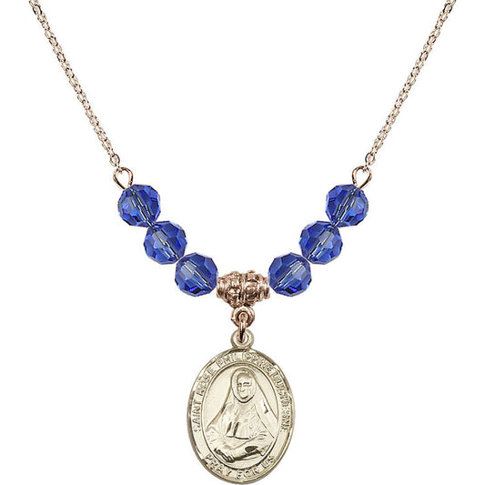 14kt Gold Filled Saint Rose Philippine Duchesne Birthstone Necklace with Sapphire Beads - 8371