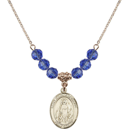 14kt Gold Filled Saint Juliana of Cumae Birthstone Necklace with Sapphire Beads - 8372
