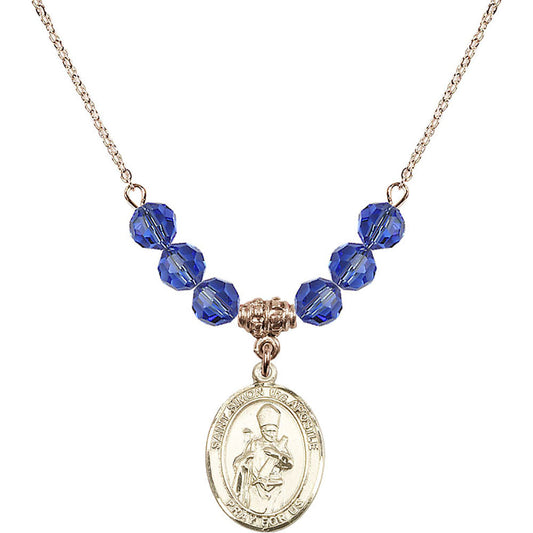 14kt Gold Filled Saint Simon the Apostle Birthstone Necklace with Sapphire Beads - 8375