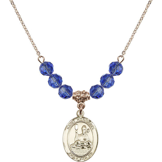 14kt Gold Filled Saint Honorius of Amiens Birthstone Necklace with Sapphire Beads - 8376