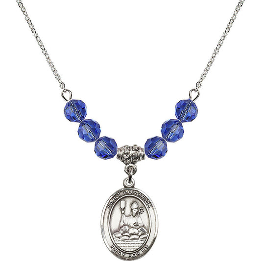 Sterling Silver Saint Honorius of Amiens Birthstone Necklace with Sapphire Beads - 8376