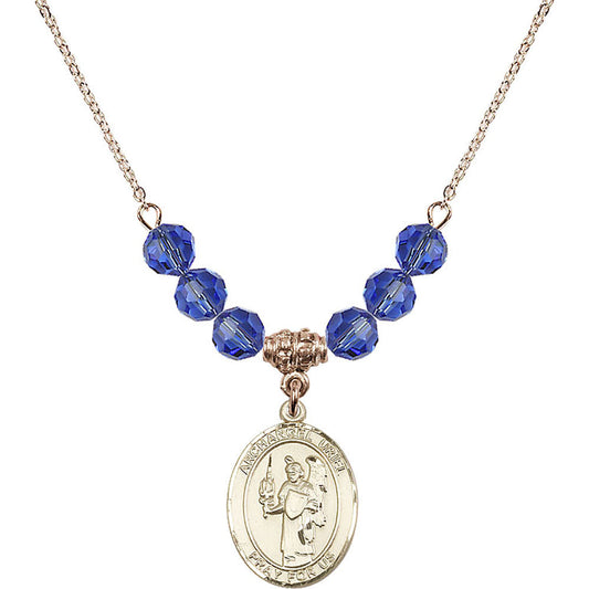 14kt Gold Filled Saint Uriel the Archangel Birthstone Necklace with Sapphire Beads - 8378
