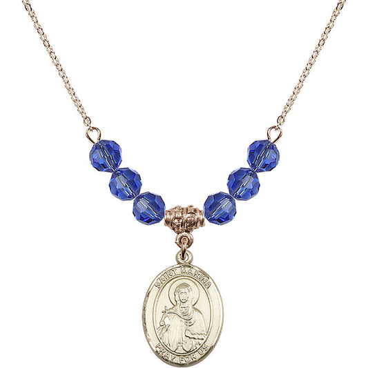 14kt Gold Filled Saint Marina Birthstone Necklace with Sapphire Beads - 8379