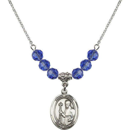 Sterling Silver Saint Regis Birthstone Necklace with Sapphire Beads - 8380