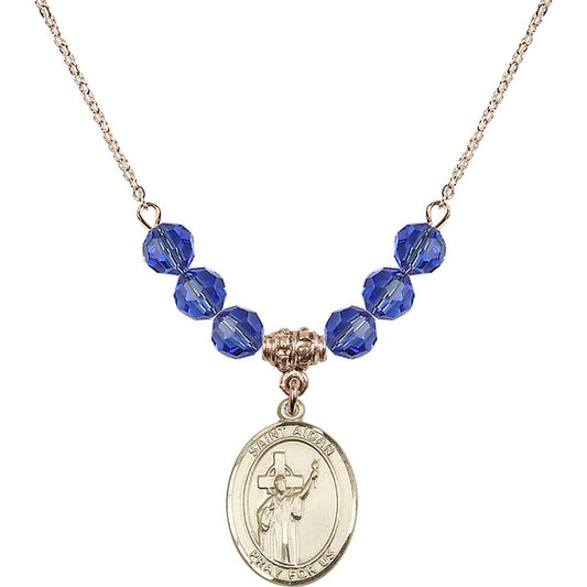 14kt Gold Filled Saint Aidan of Lindesfarne Birthstone Necklace with Sapphire Beads - 8381