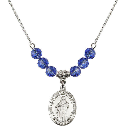 Sterling Silver Our Lady the Undoer of Knots Birthstone Necklace with Sapphire Beads - 8383